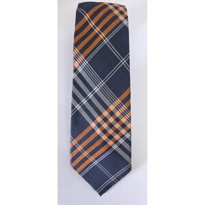 Banana Republic Mens Silk Tie Navy Blue Orange White Plaid Check Pattern